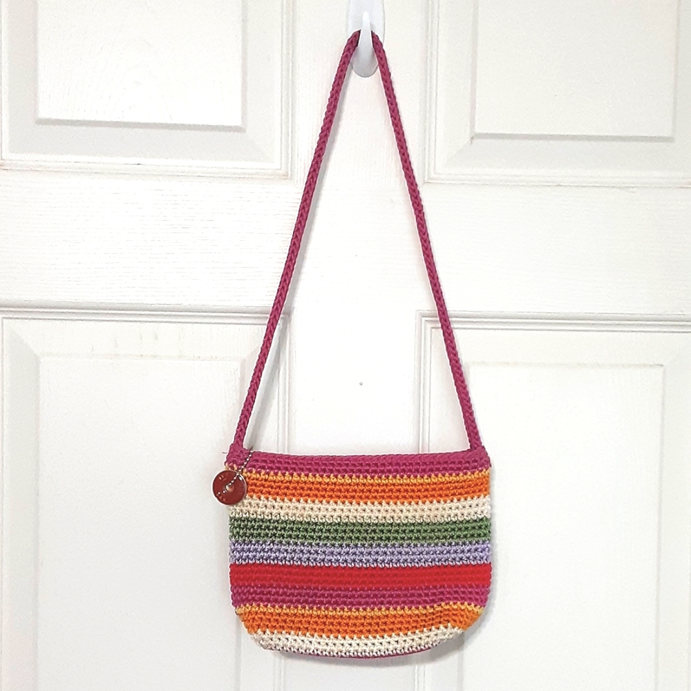 The Sak Multi-colored Crocheted Crossbody Shoulder Bag.